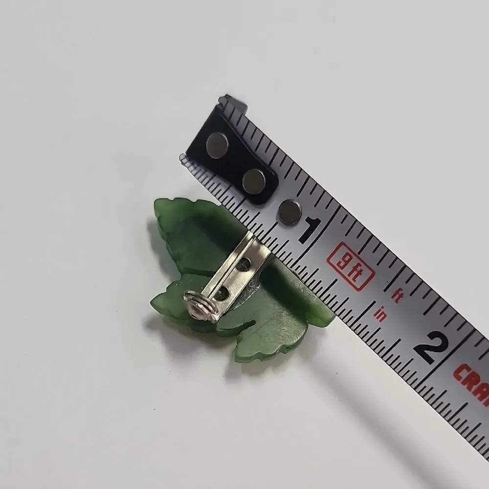Green Leaf Carved Jade Brooch